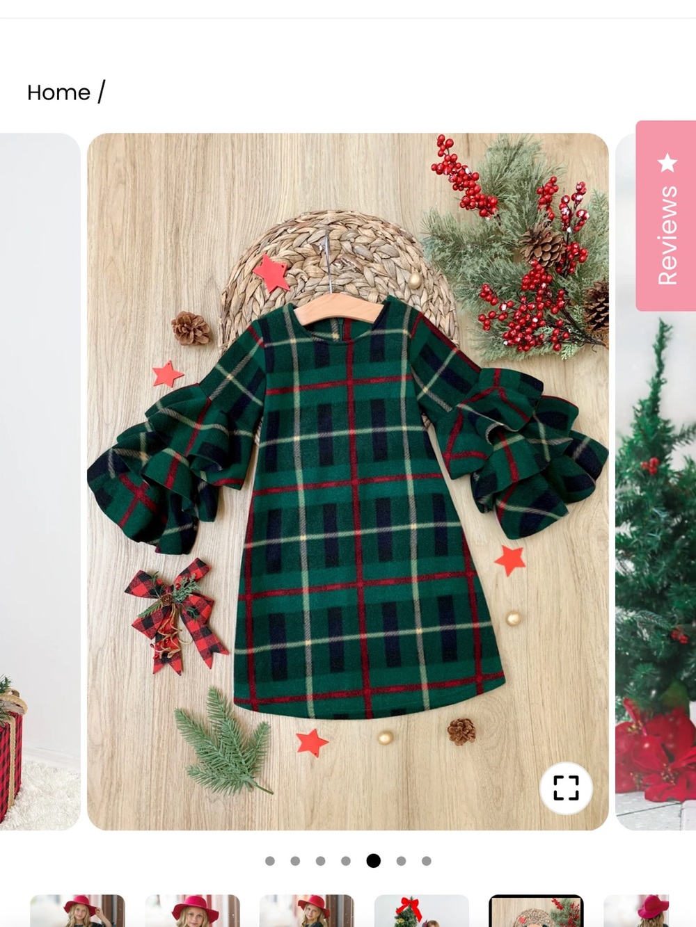 Green Plaid Ruffle-Sleeve Girls' Holiday Dress
